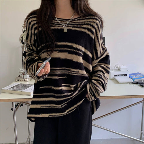Damen Strickpullover mit elegantem Streifenmuster und lässigem Schnitt EB