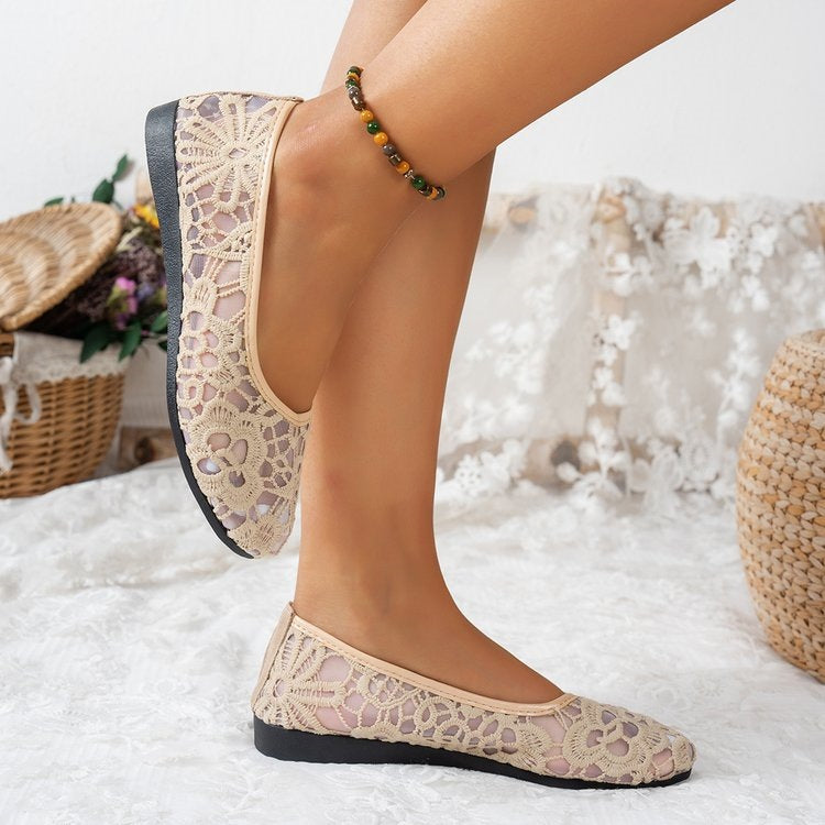 Damen Einfache Ballerinas mit luftigem Spitze-Design und flexiblem Fußbett EB