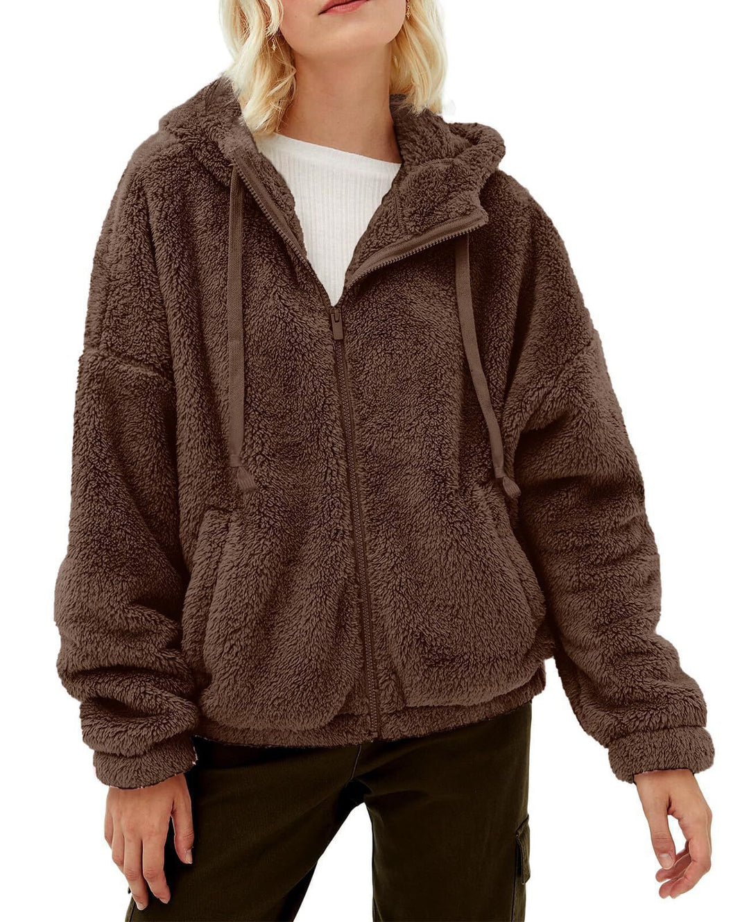 Damen Kuschelige Fleecejacke mit hohem Kragen und Reißverschluss EB