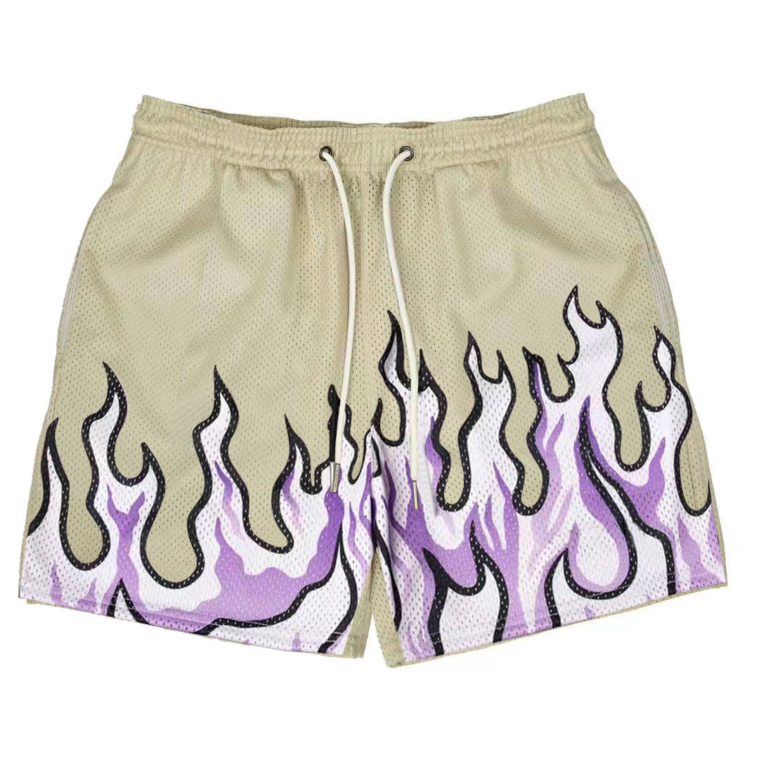Damen Sportliche Mesh-Shorts mit trendigem Flammenmuster EB