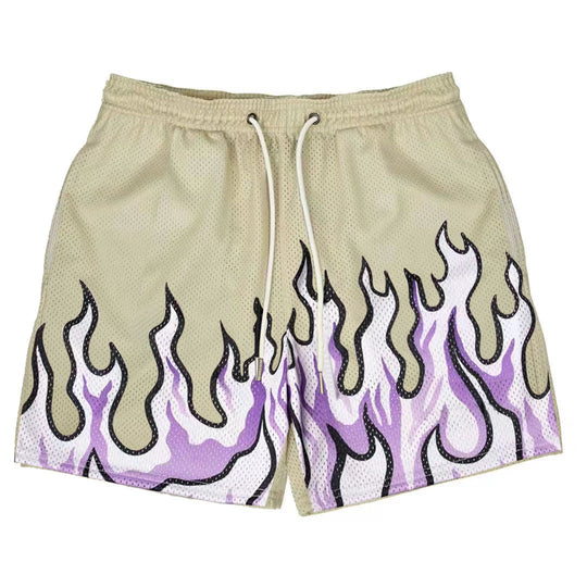 Damen Sportliche Mesh-Shorts mit trendigem Flammenmuster EB