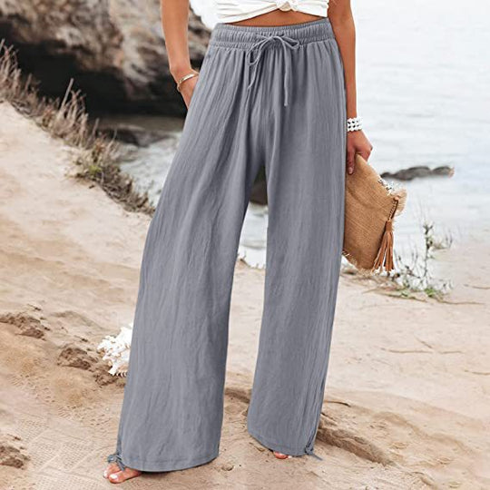Damen lässige weit geschnittene Sommerhose mit elastischem Bund und praktischen Seitentaschen EB