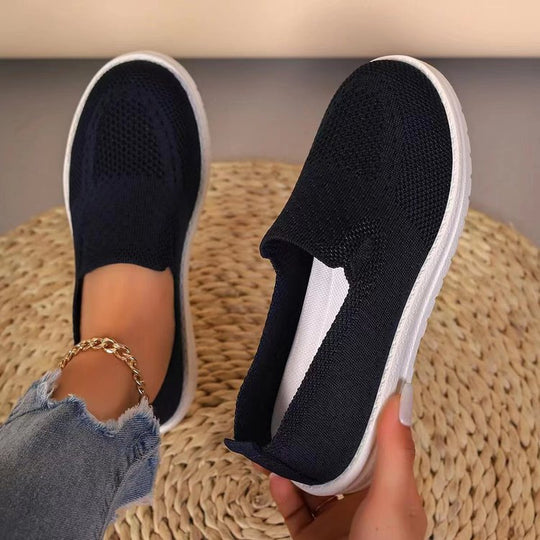 Damen Atmungsaktive Slip-On Sneakers mit elastischem Strickoberteil und bequemer Sohle EB