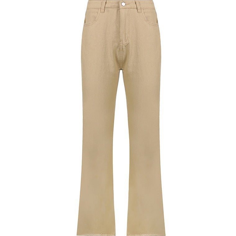 Damen nan hochgeschnittene Weitbein-Hose aus Baumwollmix mit verlängertem Bein und Fünf-Taschen-Design EB