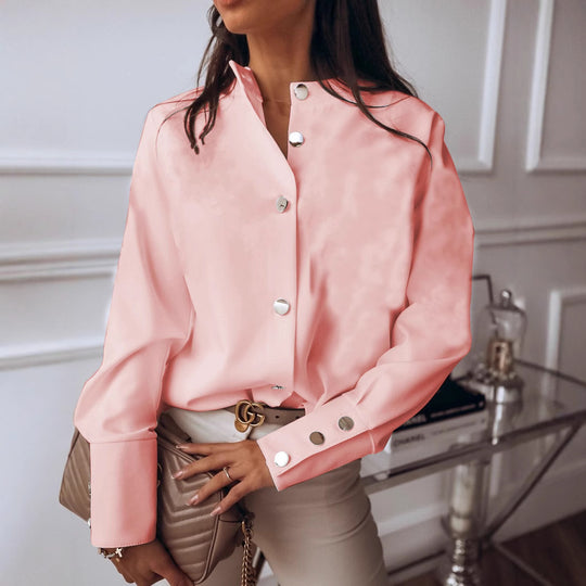 Damen elegante Bluse mit innovativem Knopfdesign und modernen Akzenten EB
