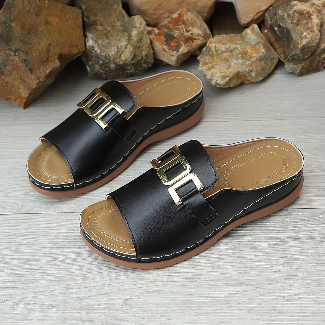 Damen modische Komfort-Pantoletten mit elegantem Riemendesign und stabiler Sohle EB