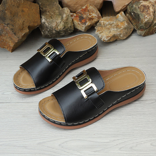Damen modische Komfort-Pantoletten mit elegantem Riemendesign und stabiler Sohle EB