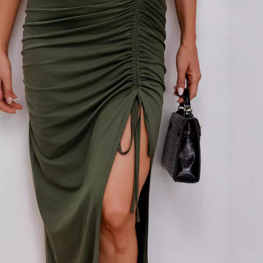 Damen ärmelloses Kleid mit dekorativen Knopf-Details und Raffungen EB