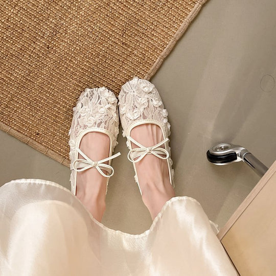 Damen Ballerinas mit floralem Spitzen-Design EB