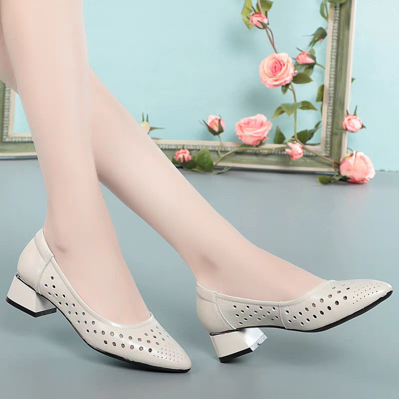 Damen Ballerinas mit luftiger Perforation und komfortablem Blockabsatz EB