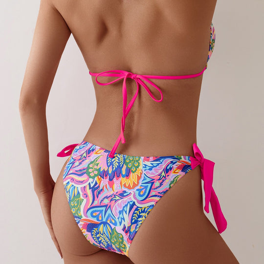 Damen Triangel-Bikini mit modischem Bindeband und auffälligem Mustermix EB