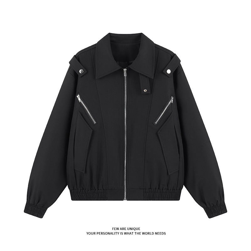 Damen stylische Windjacke mit funktionalen Reißverschlusstaschen und elastischen Bündchen EB