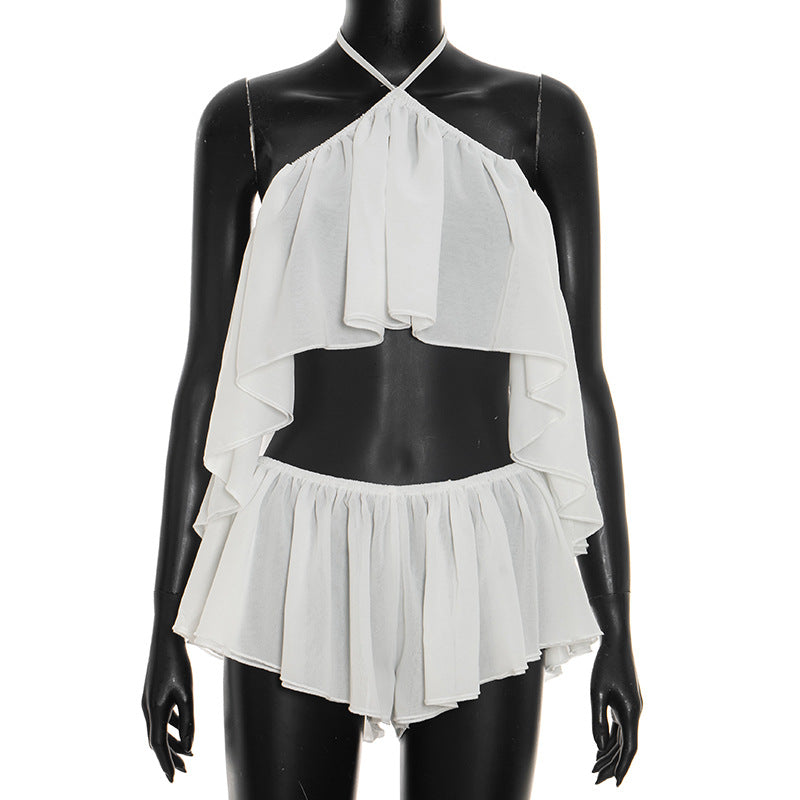Damen Paty-Set mit Flügelbesatz und elastischen Shorts EB