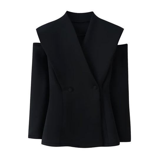 Damen elegante Blazerjacke mit modernem Schnitt und außergewöhnlichem Kragen EB