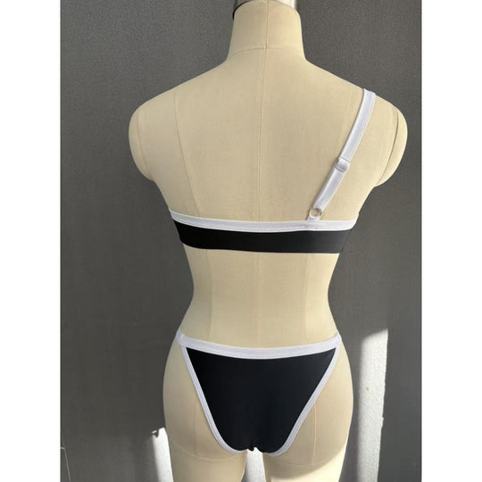Damen Einseitiger Bikini mit modischem Kontrast und sportlichem Design EB