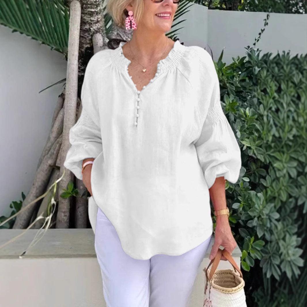 Damen luftige Bluse mit Smock-Ärmeln EB