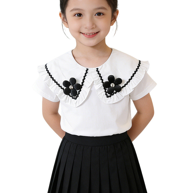 Mädchen Bluse mit Rüschensaum und floralem Design EB