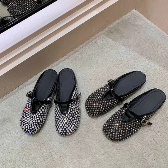 Damen Clogs mit funkelndem Strass und modischem Riemen EB