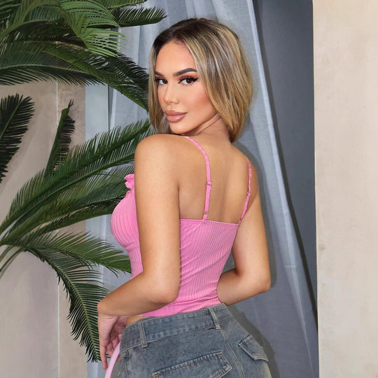 Damen Crop-Top mit verspieltem Rüscheneinsatz und tiefem Ausschnitt EB