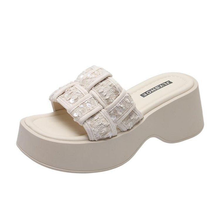 Damen Glitzernde Plateau-Pantoletten mit bequemer Sohle EB