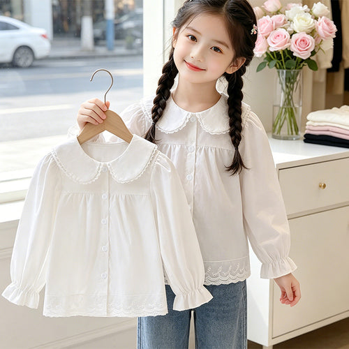 Mädchen elegante Bluse mit rüschenbesetztem Kragen EB
