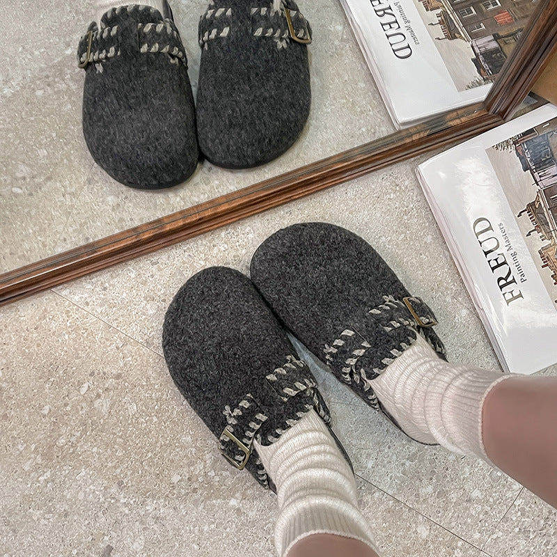 Damen Filzclogs mit modischer Schnallenverzierung und kuscheligem Innenfutter EB