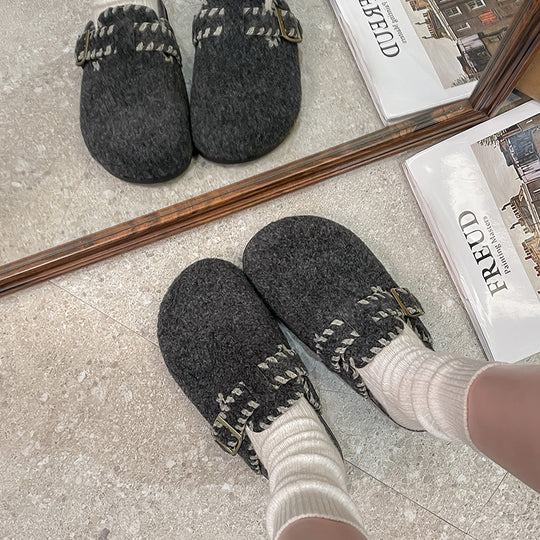 Damen Filzclogs mit modischer Schnallenverzierung und kuscheligem Innenfutter EB