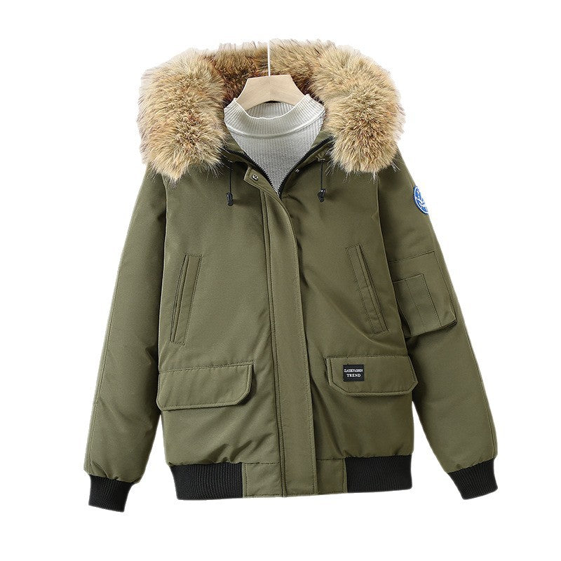 Damen Winterjacke mit abnehmbarem Kunstfellkragen und großen Taschen EB
