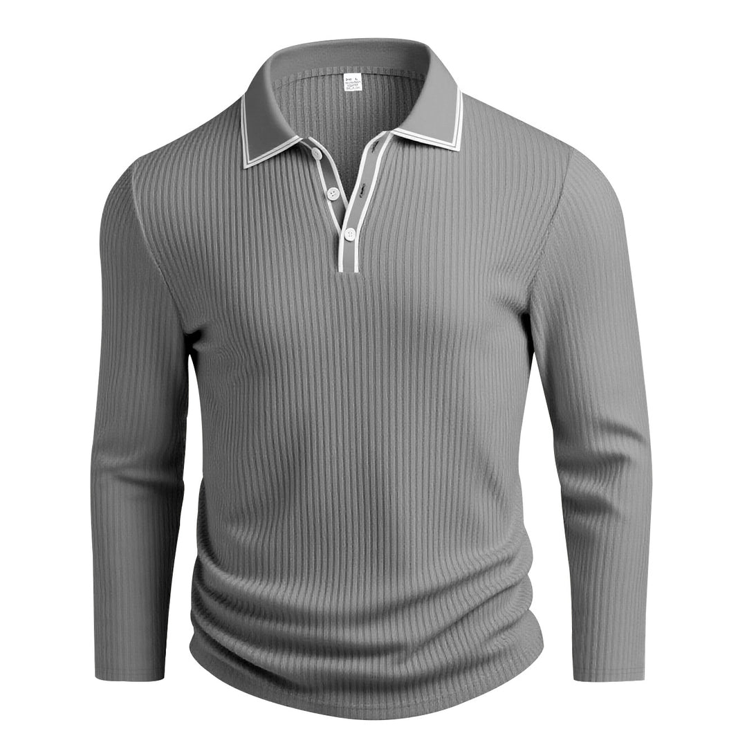 Herren Langarm-Polohemd mit strukturiertem Design EB