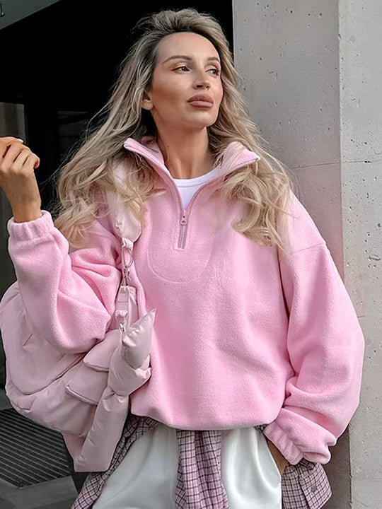 Damen Kuscheliger Fleece-Pullover mit kurzem Reißverschluss EB