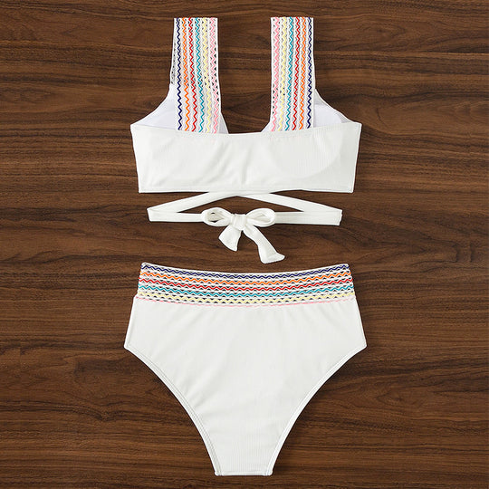 Damen Hoch tailliertes Bikini-Set mit modischen Trägersystem EB