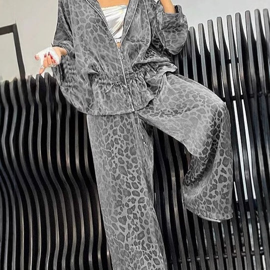 Damen lässiger Jumpsuit mit modischem Leopardenmuster und weitem Schnitt EB