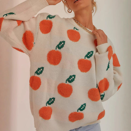 Damen Strickpullover mit verspieltem Obstdesign EB