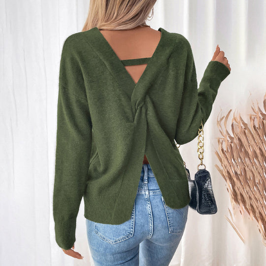 Damen V-Ausschnitt Strickpullover im lässigen Stil EB