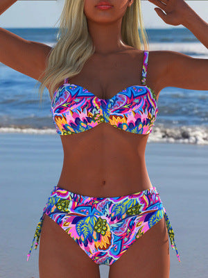 Damen Balconette Bikini mit floralem Design und verstellbaren Trägern EB
