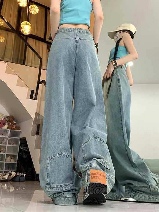 Damen Oversized Denim-Hose mit weitem Bein und modischem Schnitt EB