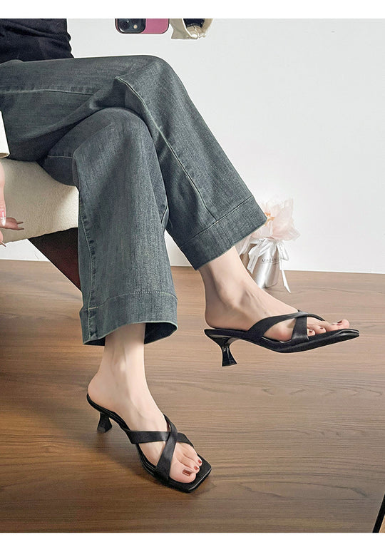 Damen elegante Cross-Over Sandalen mit modischem Absatz EB