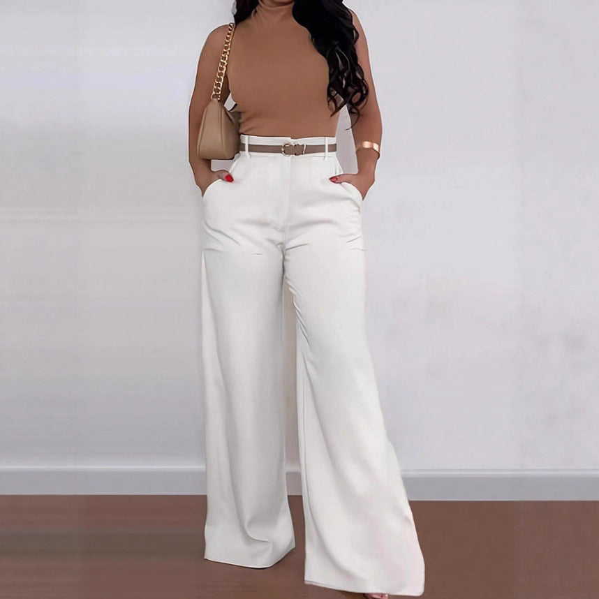 Damen Weitgeschnittene Elegante Anzughose mit Gürtel EB