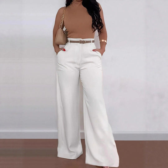 Damen Weitgeschnittene Elegante Anzughose mit Gürtel EB