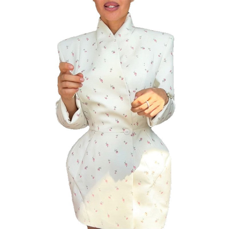 Damen elegantes Blazer Kleid mit floralen Akzenten EB