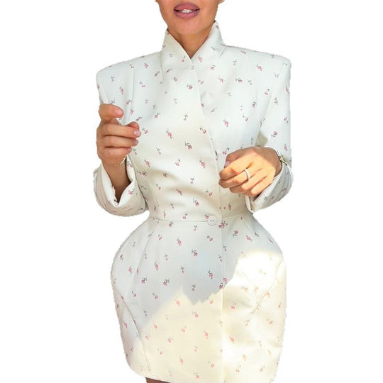 Damen elegantes Blazer Kleid mit floralen Akzenten EB