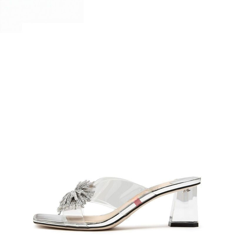 Damen glamouröse Mules mit eleganter Blütenverzierung EB