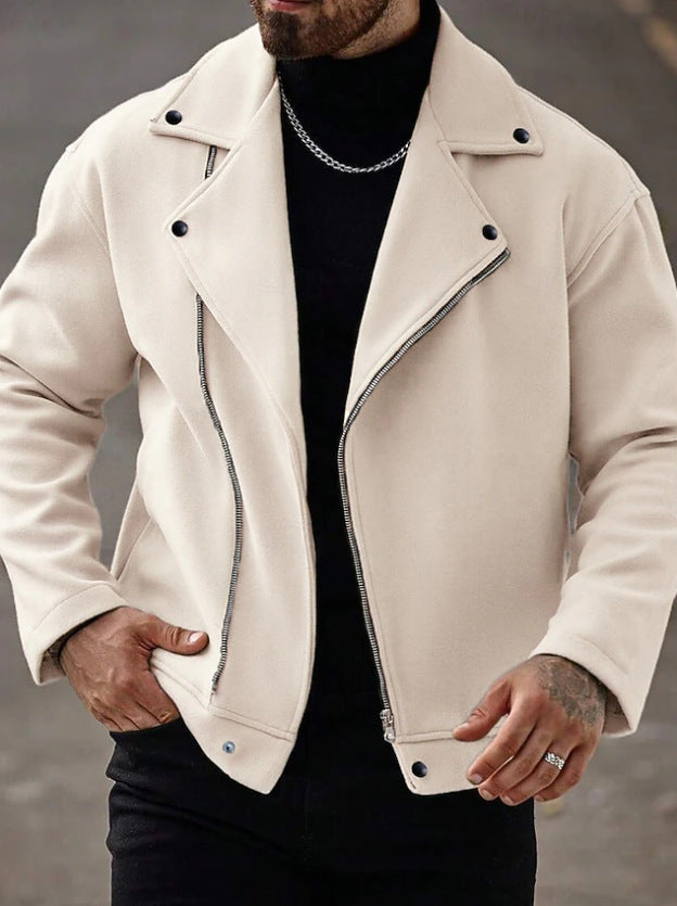 Herren Oversized Bikerjacke aus Wollmix mit asymmetrischem Reißverschluss und Druckknopf-Details EB