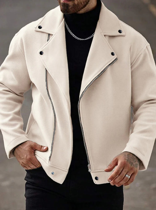 Herren Oversized Bikerjacke aus Wollmix mit asymmetrischem Reißverschluss und Druckknopf-Details EB
