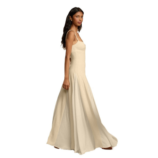 Damen Elegantes Maxikleid mit kontrastrierenden Stoffbahnen und schmalen Trägern EB