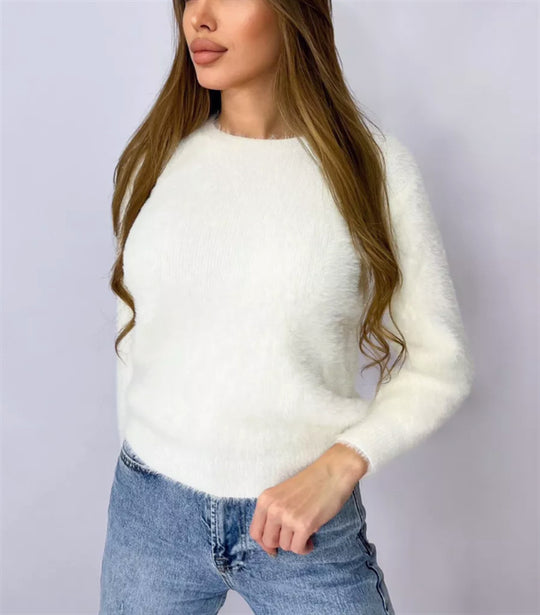 Damen Flauschiger Modischer Pullover EB