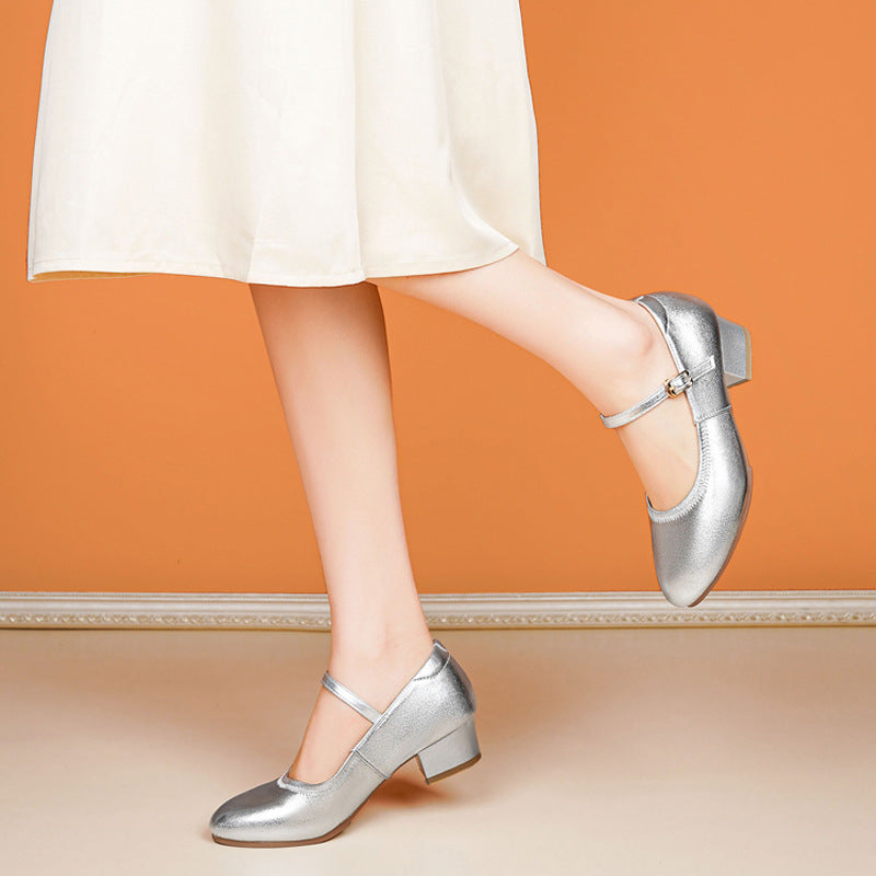 Damen elegante Mary Jane Schuhe mit verstellbarem Riemen und Blockabsatz EB