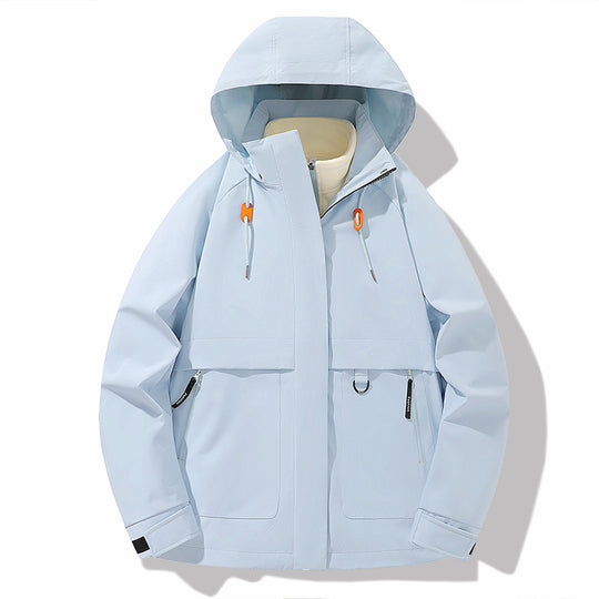 Damen funktionale Wetterjacke mit verstellbarem Kapuzenkragen und großzügigen Taschen EB