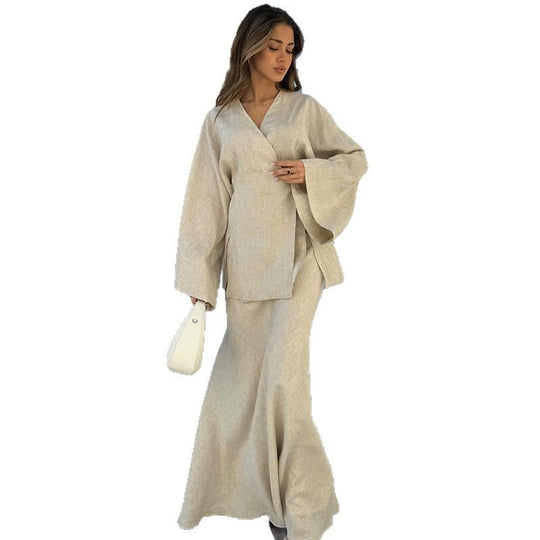 Damen elegantes Maxikleid aus satinierter Baumwolle EB