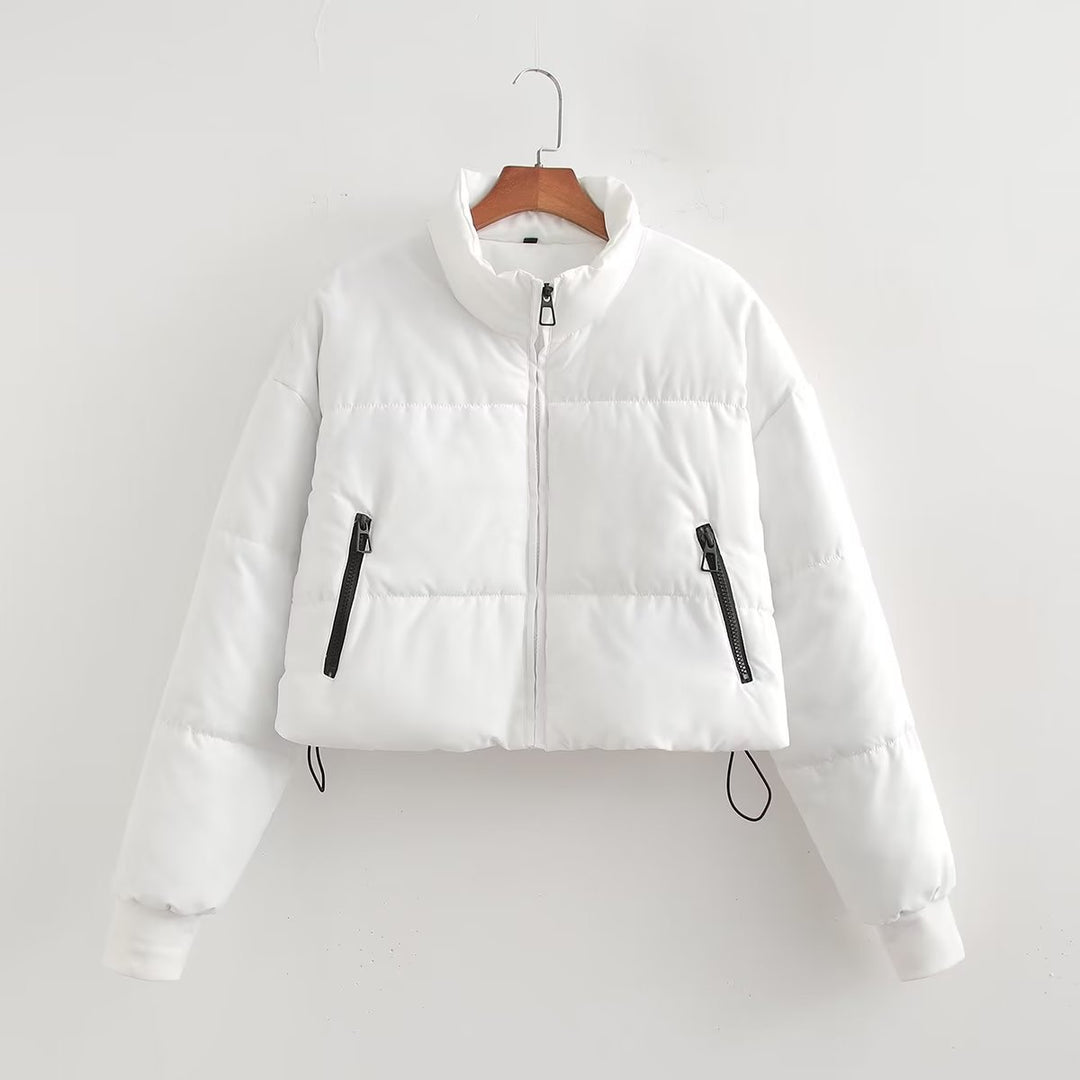 Damen cropped Steppjacke mit hochschließendem Kragen und praktischen Reißverschlusstaschen EB